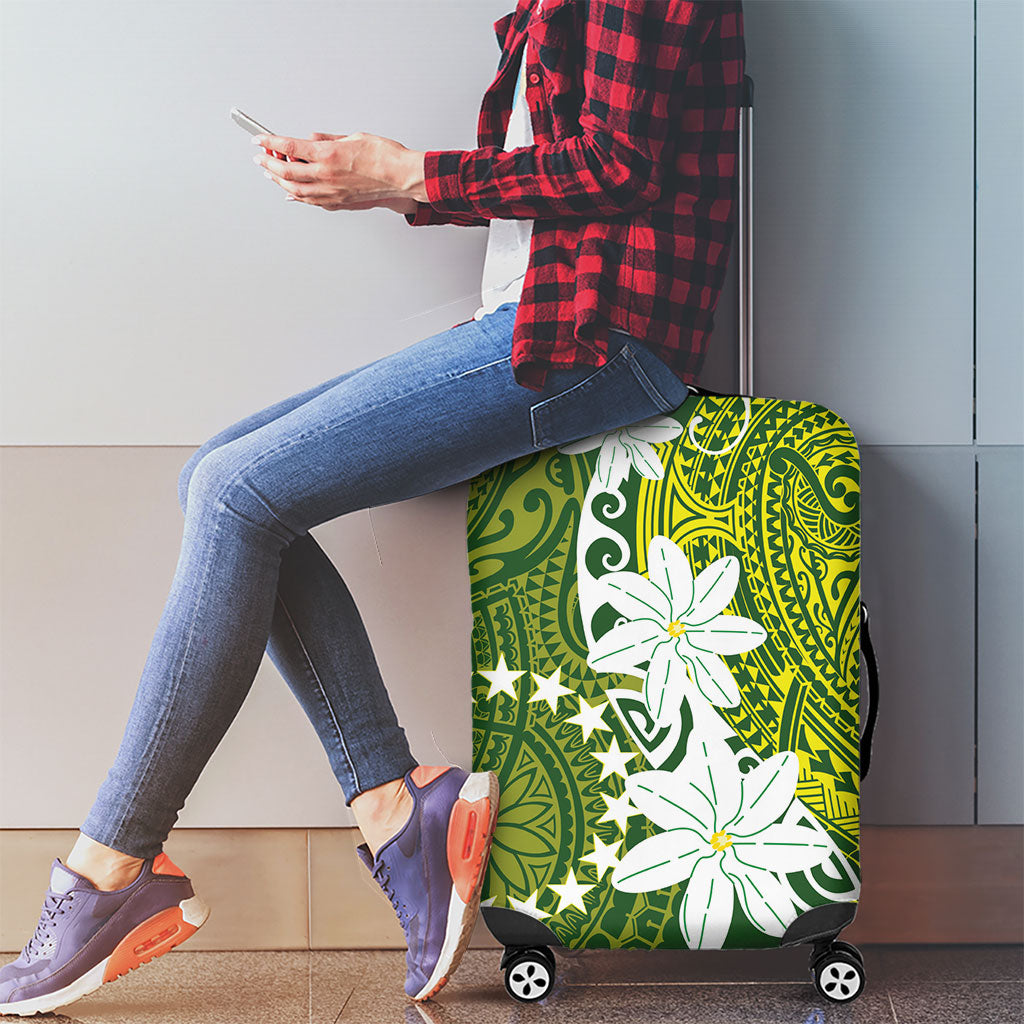 Cook Islands Maori Language Week Luggage Cover Tiare Maori Kuki Airani Green Pattern LT22 - Polynesian Pride