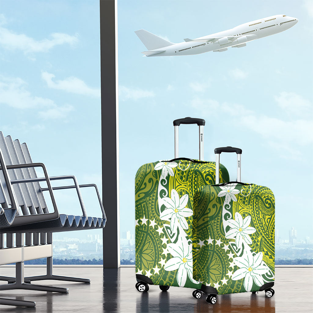 Cook Islands Maori Language Week Luggage Cover Tiare Maori Kuki Airani Green Pattern LT22 - Polynesian Pride