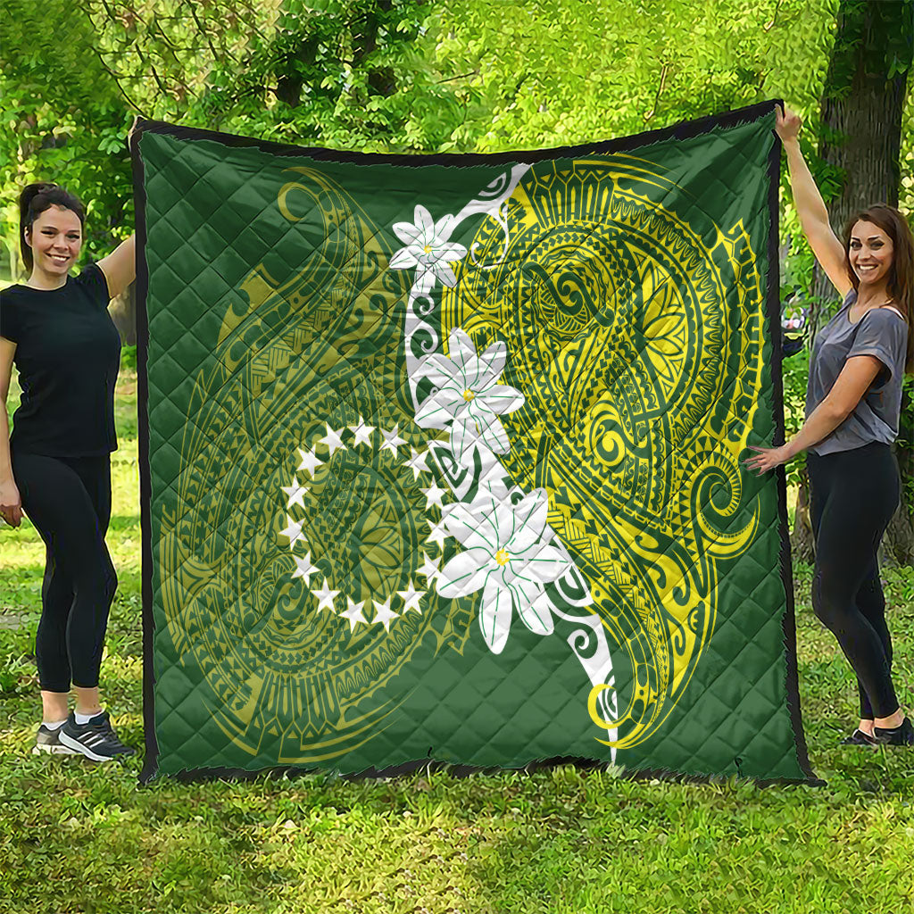 Cook Islands Maori Language Week Quilt Tiare Maori Kuki Airani Green Pattern LT22 - Polynesian Pride