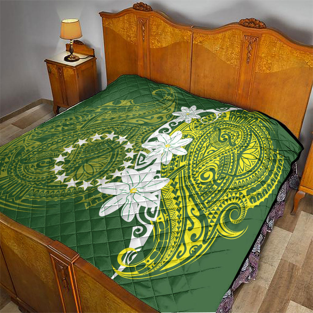 Cook Islands Maori Language Week Quilt Tiare Maori Kuki Airani Green Pattern LT22 - Polynesian Pride