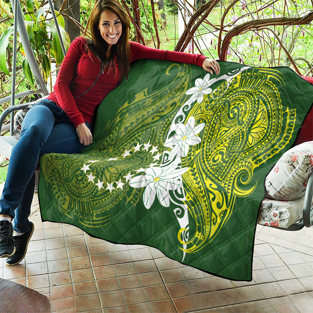 Cook Islands Maori Language Week Quilt Tiare Maori Kuki Airani Green Pattern LT22 - Polynesian Pride