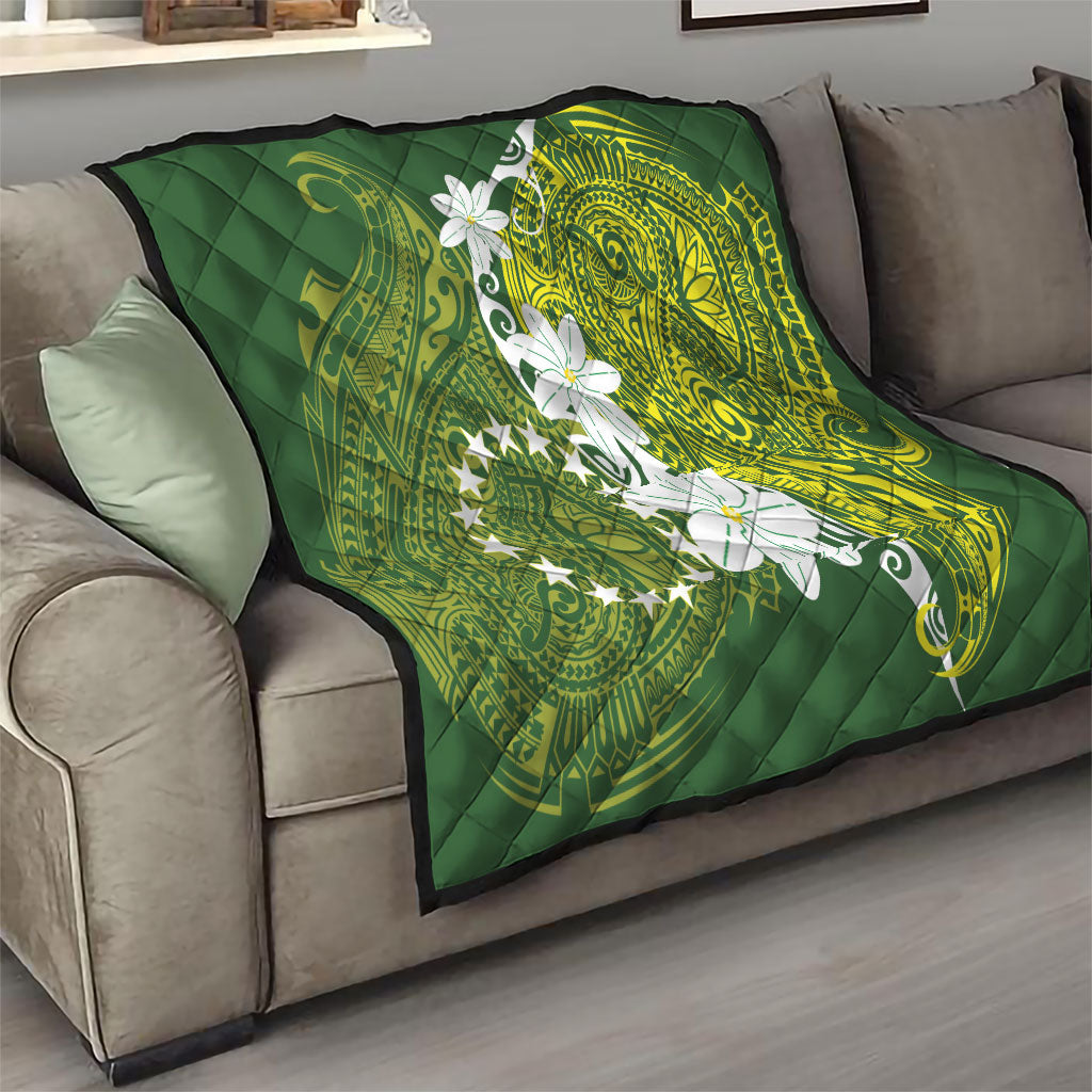 Cook Islands Maori Language Week Quilt Tiare Maori Kuki Airani Green Pattern LT22 - Polynesian Pride