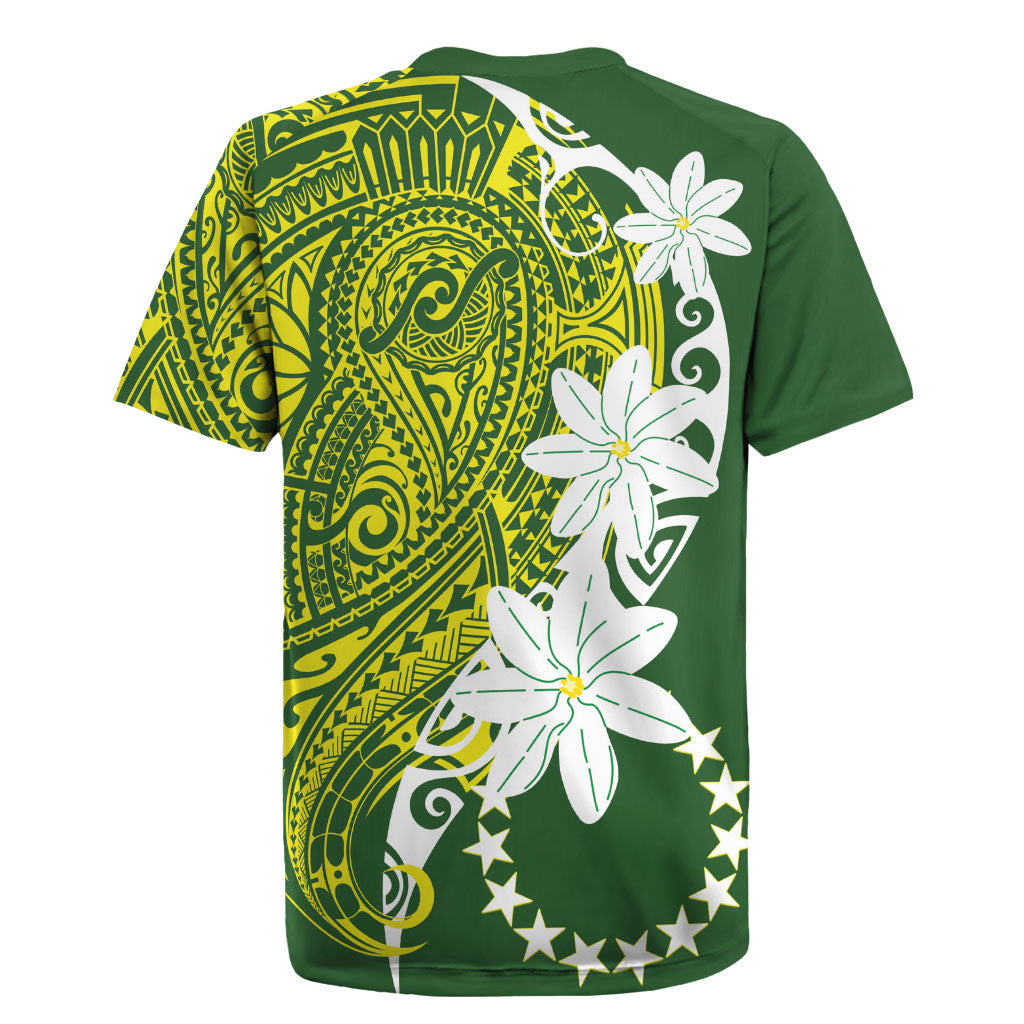 Cook Islands Maori Language Week Rugby Jersey Tiare Maori Kuki Airani Green Pattern LT22 - Polynesian Pride