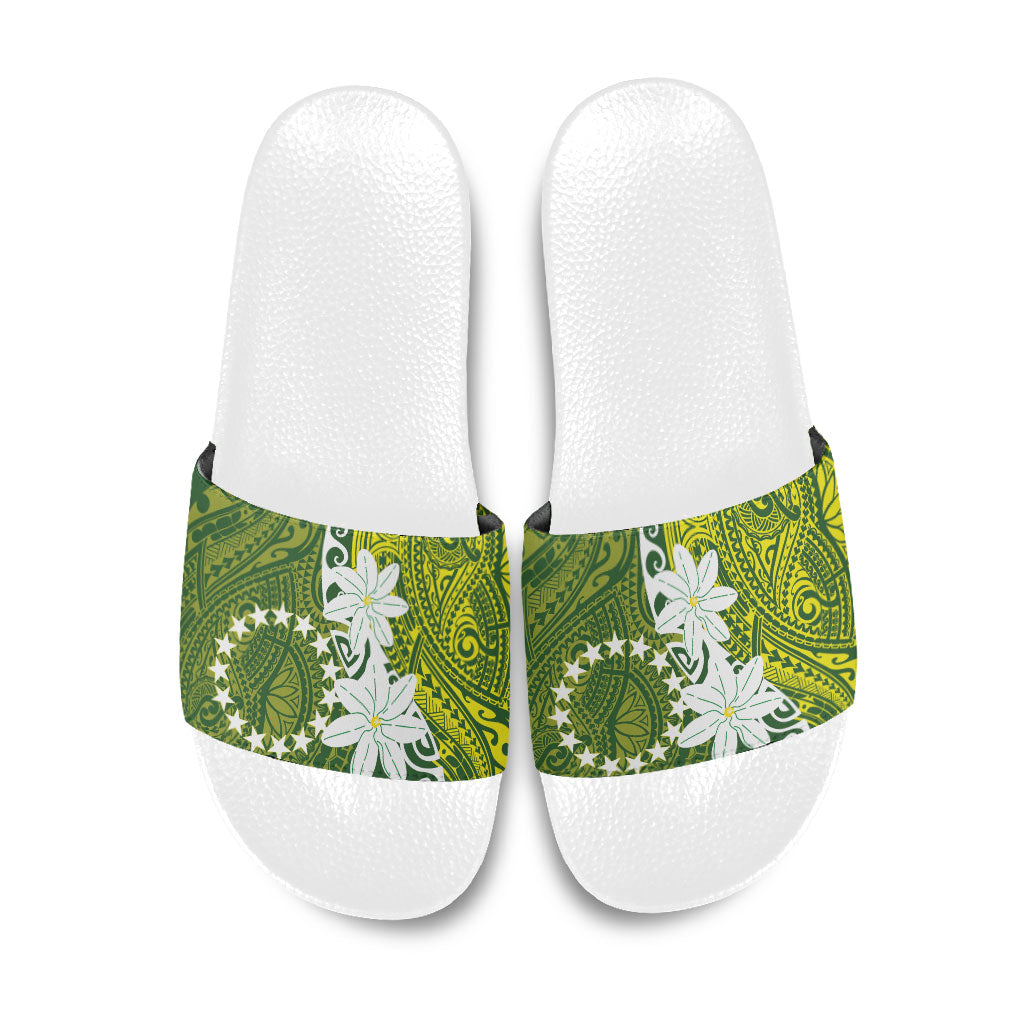 Cook Islands Maori Language Week Slide Sandals Tiare Maori Kuki Airani Green Pattern LT22 Green - Polynesian Pride