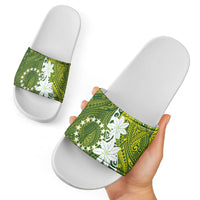 Cook Islands Maori Language Week Slide Sandals Tiare Maori Kuki Airani Green Pattern LT22 - Polynesian Pride