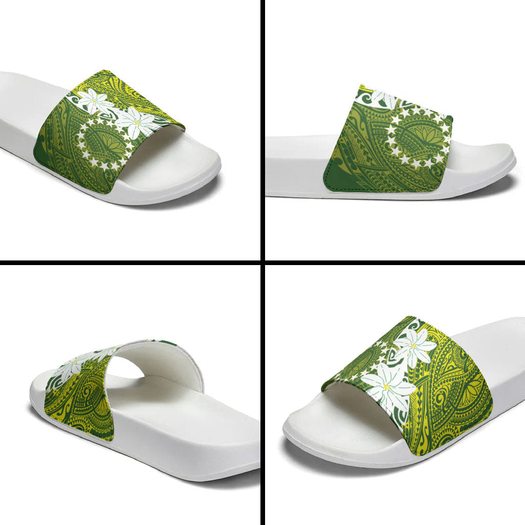 Cook Islands Maori Language Week Slide Sandals Tiare Maori Kuki Airani Green Pattern LT22 - Polynesian Pride