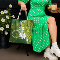 Cook Islands Maori Language Week Tote Bag Tiare Maori Kuki Airani Green Pattern LT22 - Polynesian Pride