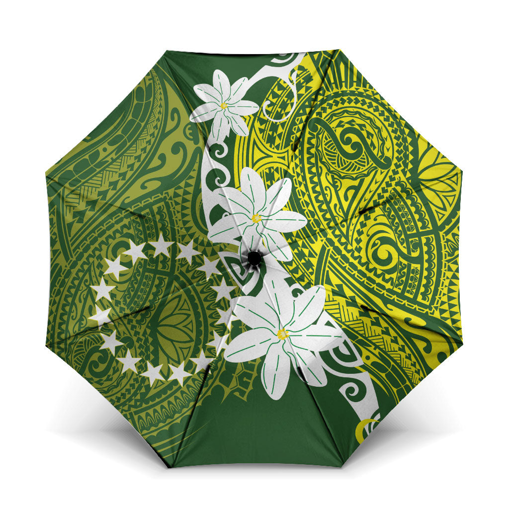 Cook Islands Maori Language Week Umbrella Tiare Maori Kuki Airani Green Pattern LT22 One Size Folded 11.42 inch Opened Diameter 37.4 inch Green - Polynesian Pride