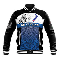 Personalised Cycling New Zealand Baseball Jacket Aotearoa Map Fern Maori Pattern LT22 Unisex Blue - Polynesian Pride