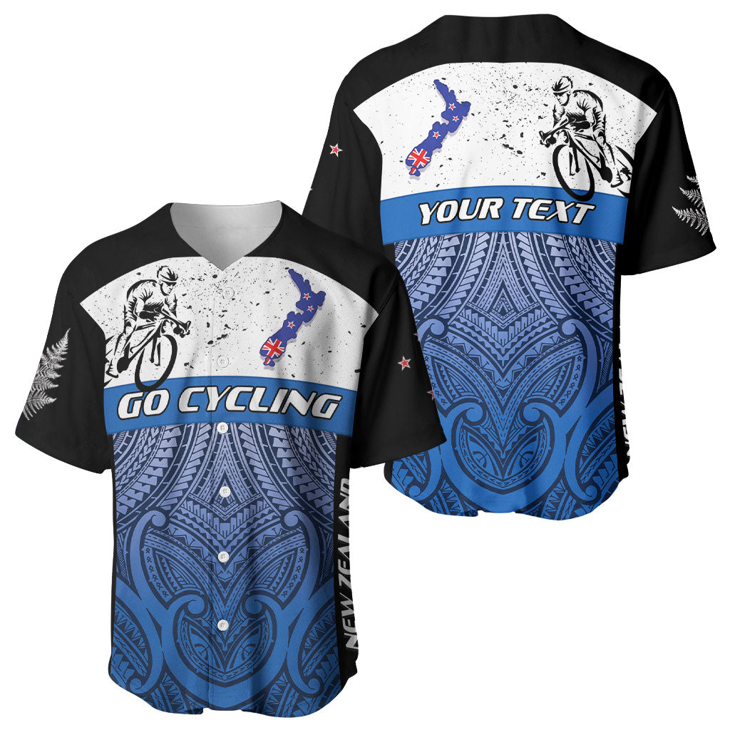 Personalised Cycling New Zealand Baseball Jersey Aotearoa Map Fern Maori Pattern LT22 - Polynesian Pride
