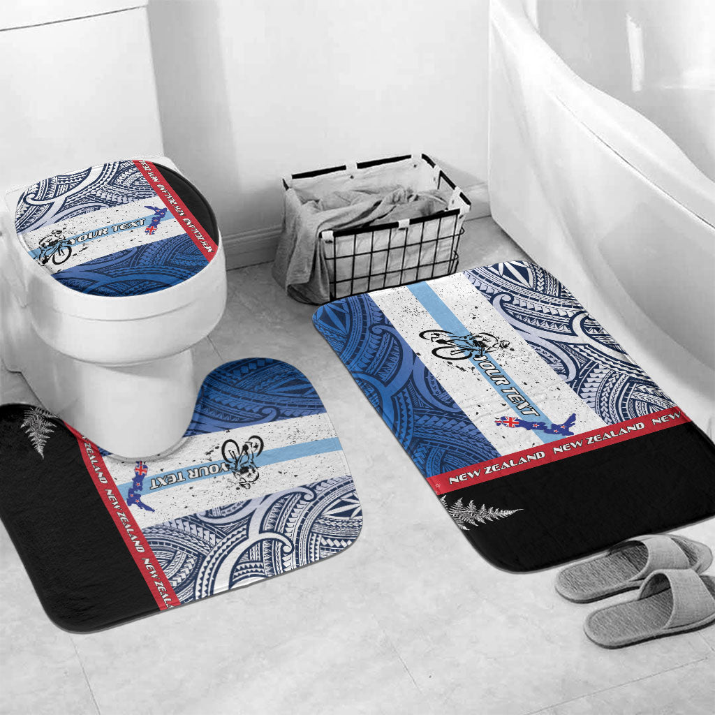 Personalised Cycling New Zealand Bathroom Set Aotearoa Map Fern Maori Pattern LT22 Mat Set Only (3 pcs) One Size Blue - Polynesian Pride