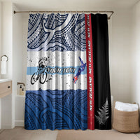Personalised Cycling New Zealand Bathroom Set Aotearoa Map Fern Maori Pattern LT22 Shower Curtain Only Blue - Polynesian Pride