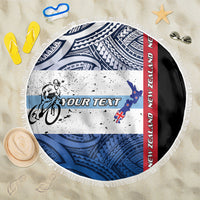 Personalised Cycling New Zealand Beach Blanket Aotearoa Map Fern Maori Pattern LT22 One Size 150cm Blue - Polynesian Pride