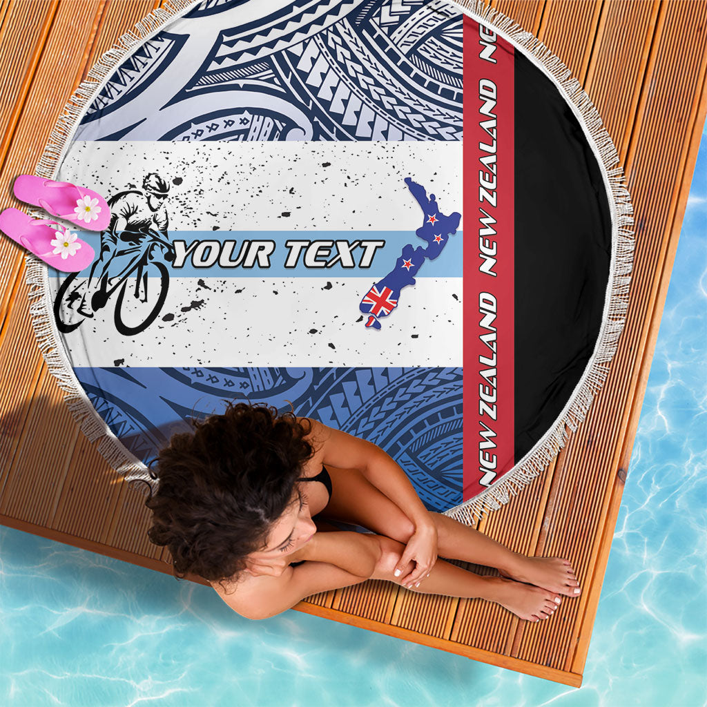 Personalised Cycling New Zealand Beach Blanket Aotearoa Map Fern Maori Pattern LT22 - Polynesian Pride