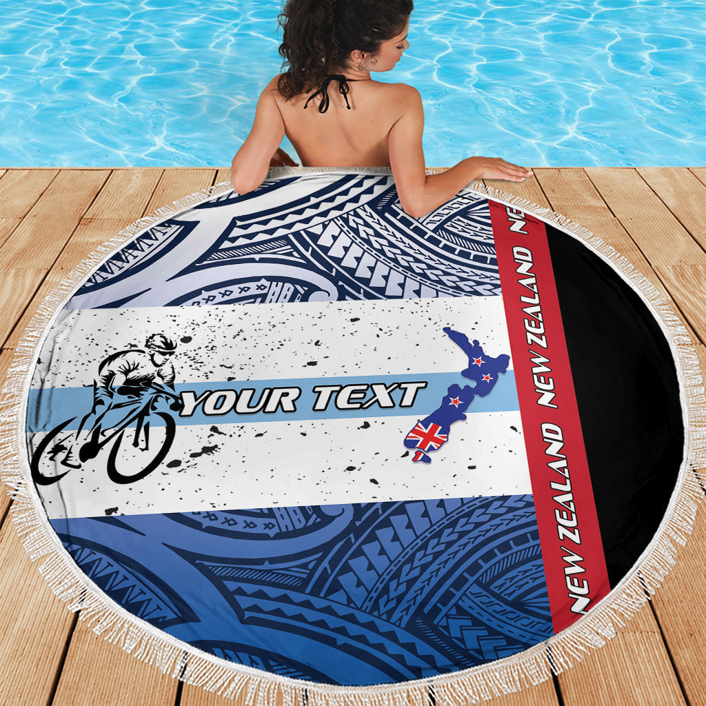 Personalised Cycling New Zealand Beach Blanket Aotearoa Map Fern Maori Pattern LT22 - Polynesian Pride