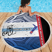Personalised Cycling New Zealand Beach Blanket Aotearoa Map Fern Maori Pattern LT22 - Polynesian Pride