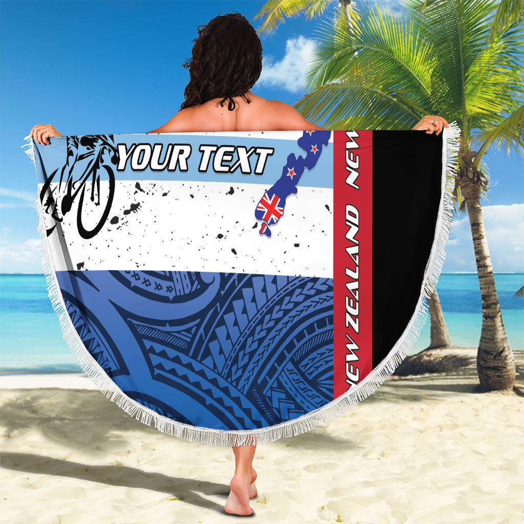 Personalised Cycling New Zealand Beach Blanket Aotearoa Map Fern Maori Pattern LT22 - Polynesian Pride