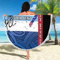 Personalised Cycling New Zealand Beach Blanket Aotearoa Map Fern Maori Pattern LT22 - Polynesian Pride