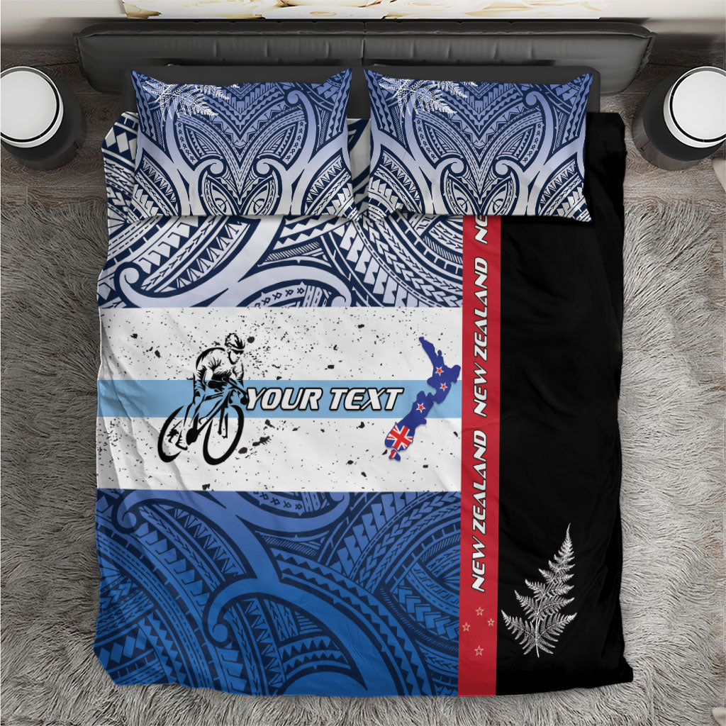 Personalised Cycling New Zealand Bedding Set Aotearoa Map Fern Maori Pattern LT22 Blue - Polynesian Pride