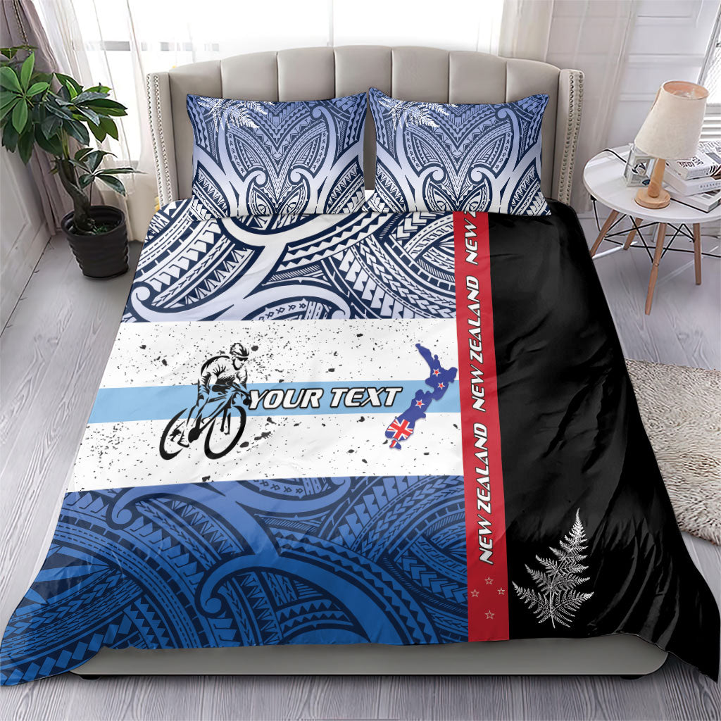 Personalised Cycling New Zealand Bedding Set Aotearoa Map Fern Maori Pattern LT22 - Polynesian Pride