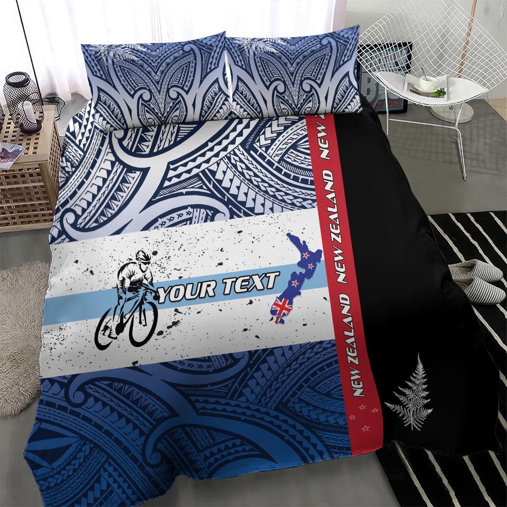 Personalised Cycling New Zealand Bedding Set Aotearoa Map Fern Maori Pattern LT22 - Polynesian Pride