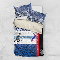 Personalised Cycling New Zealand Bedding Set Aotearoa Map Fern Maori Pattern LT22 US Twin 172cm x 218cm Blue - Polynesian Pride