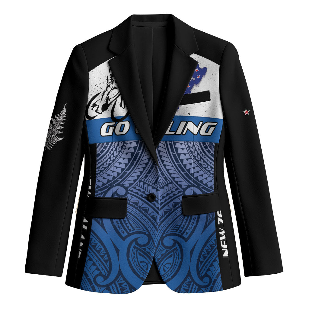 Personalised Cycling New Zealand Blazer Aotearoa Map Fern Maori Pattern LT22 Unisex Blue - Polynesian Pride