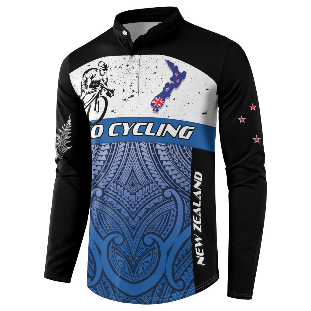 Personalised Cycling New Zealand Button Sweatshirt Aotearoa Map Fern Maori Pattern LT22 - Polynesian Pride