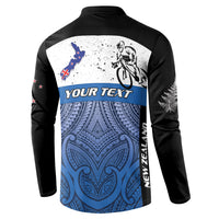 Personalised Cycling New Zealand Button Sweatshirt Aotearoa Map Fern Maori Pattern LT22 - Polynesian Pride