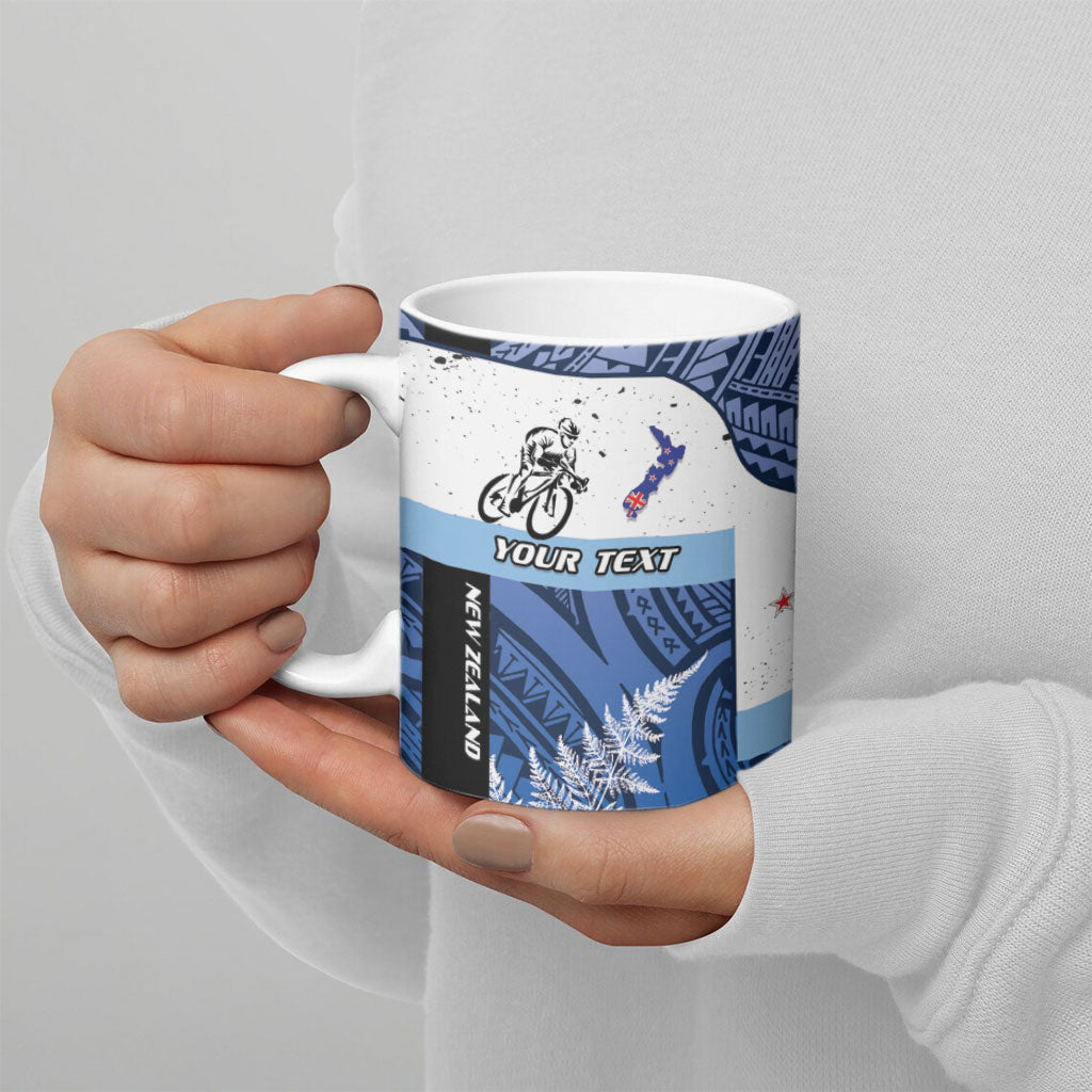Personalised Cycling New Zealand Ceramic Mug Aotearoa Map Fern Maori Pattern LT22 - Polynesian Pride