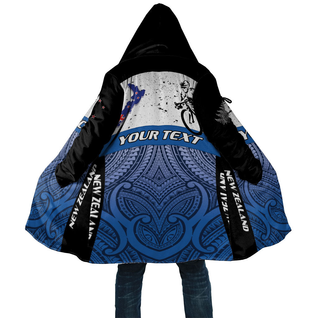 Personalised Cycling New Zealand Cloak Aotearoa Map Fern Maori Pattern LT22 Unisex Blue - Polynesian Pride