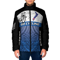 Personalised Cycling New Zealand Padded Jacket Aotearoa Map Fern Maori Pattern LT22 Men Blue - Polynesian Pride