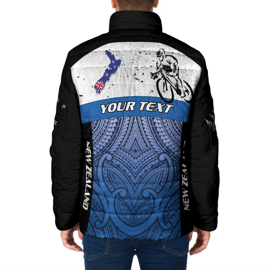 Personalised Cycling New Zealand Padded Jacket Aotearoa Map Fern Maori Pattern LT22 - Polynesian Pride