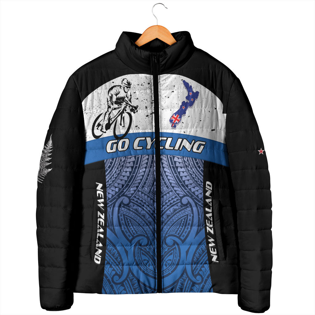 Personalised Cycling New Zealand Padded Jacket Aotearoa Map Fern Maori Pattern LT22 - Polynesian Pride