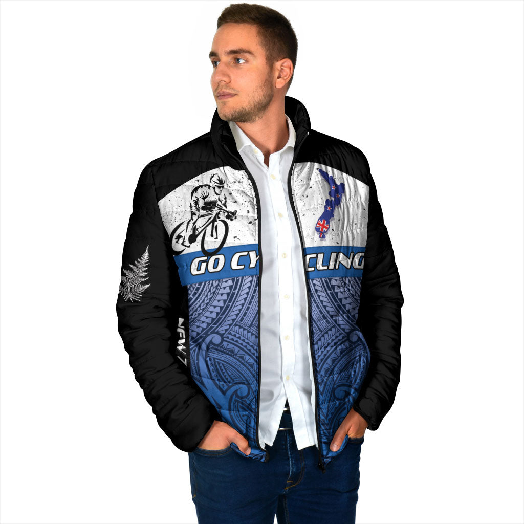 Personalised Cycling New Zealand Padded Jacket Aotearoa Map Fern Maori Pattern LT22 - Polynesian Pride