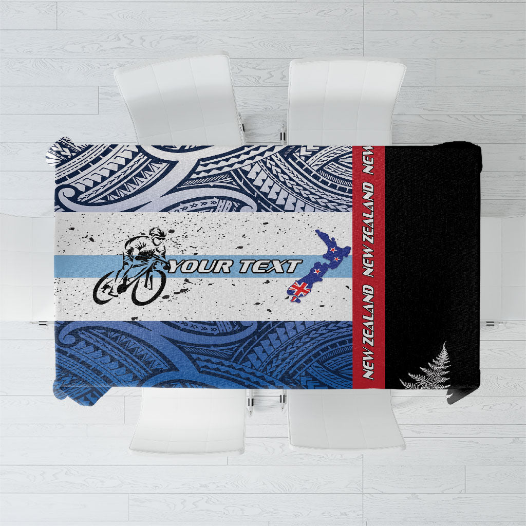 Personalised Cycling New Zealand Tablecloth Aotearoa Map Fern Maori Pattern LT22 Blue - Polynesian Pride