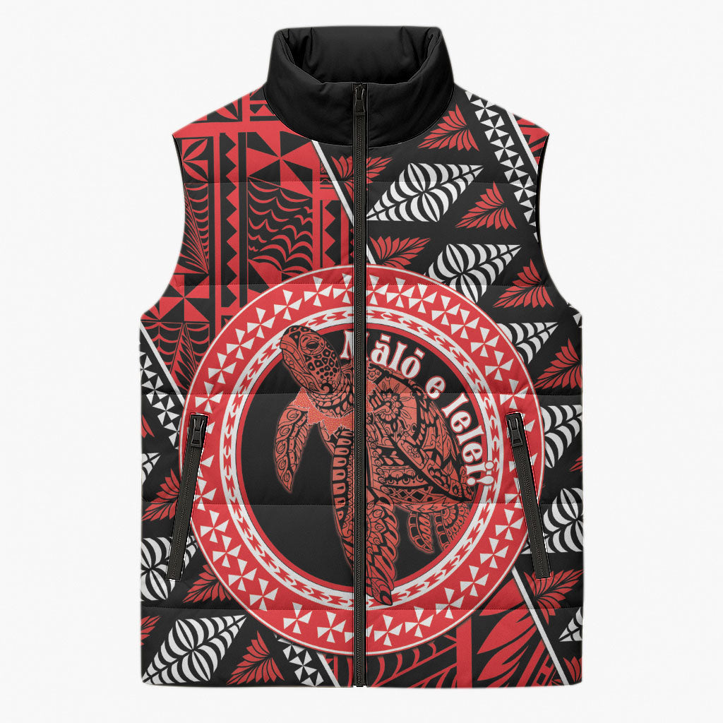 Personalised Tonga Language Week Sleeveless Puffer Jacket Heilala Turtle Malo E Lelei LT22 Unisex Red - Polynesian Pride