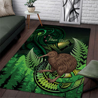 Kiwi New Zealand Personalised Area Rug Aotearoa Map Silver Fern Koru Pattern LT22 Green - Polynesian Pride