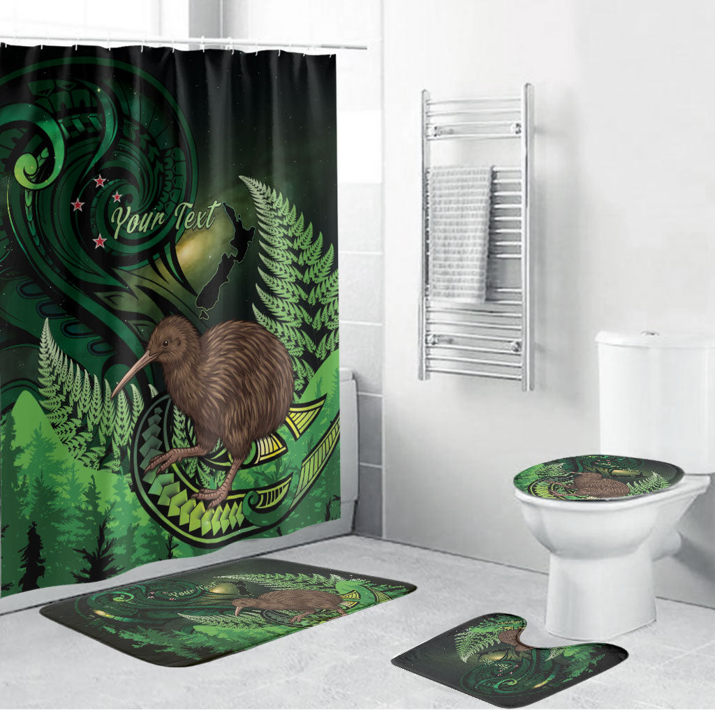 Kiwi New Zealand Personalised Bathroom Set Aotearoa Map Silver Fern Koru Pattern LT22 Bathroom Set (4 pcs) Green - Polynesian Pride