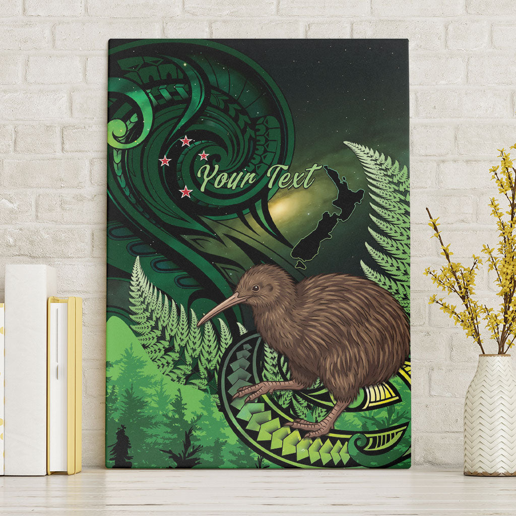 Kiwi New Zealand Personalised Canvas Wall Art Aotearoa Map Silver Fern Koru Pattern LT22 Without Frame Green - Polynesian Pride