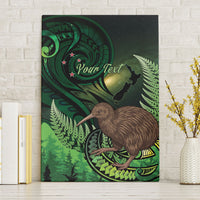 Kiwi New Zealand Personalised Canvas Wall Art Aotearoa Map Silver Fern Koru Pattern LT22 Without Frame Green - Polynesian Pride