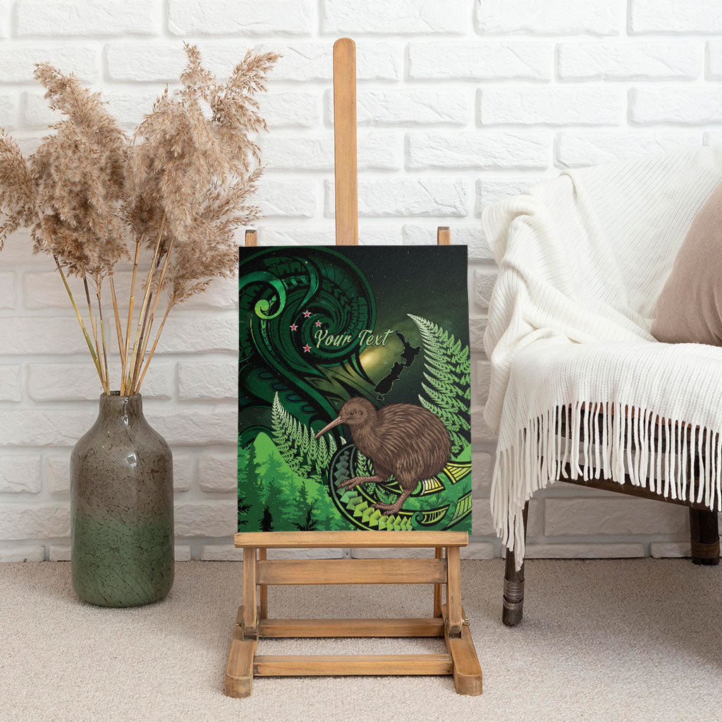 Kiwi New Zealand Personalised Canvas Wall Art Aotearoa Map Silver Fern Koru Pattern LT22 - Polynesian Pride