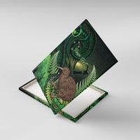 Kiwi New Zealand Personalised Canvas Wall Art Aotearoa Map Silver Fern Koru Pattern LT22 With Frame Green - Polynesian Pride