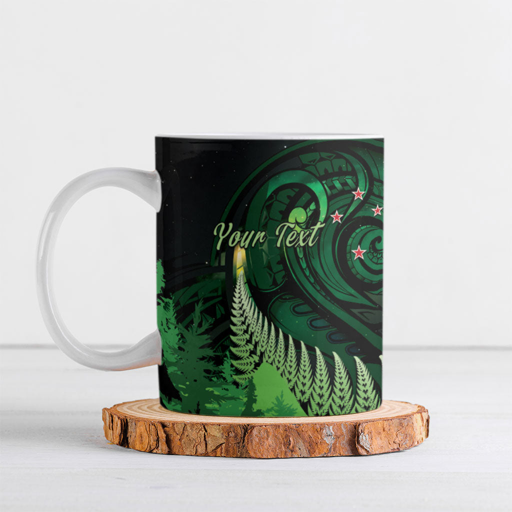Kiwi New Zealand Personalised Ceramic Mug Aotearoa Map Silver Fern Koru Pattern LT22 Green - Polynesian Pride