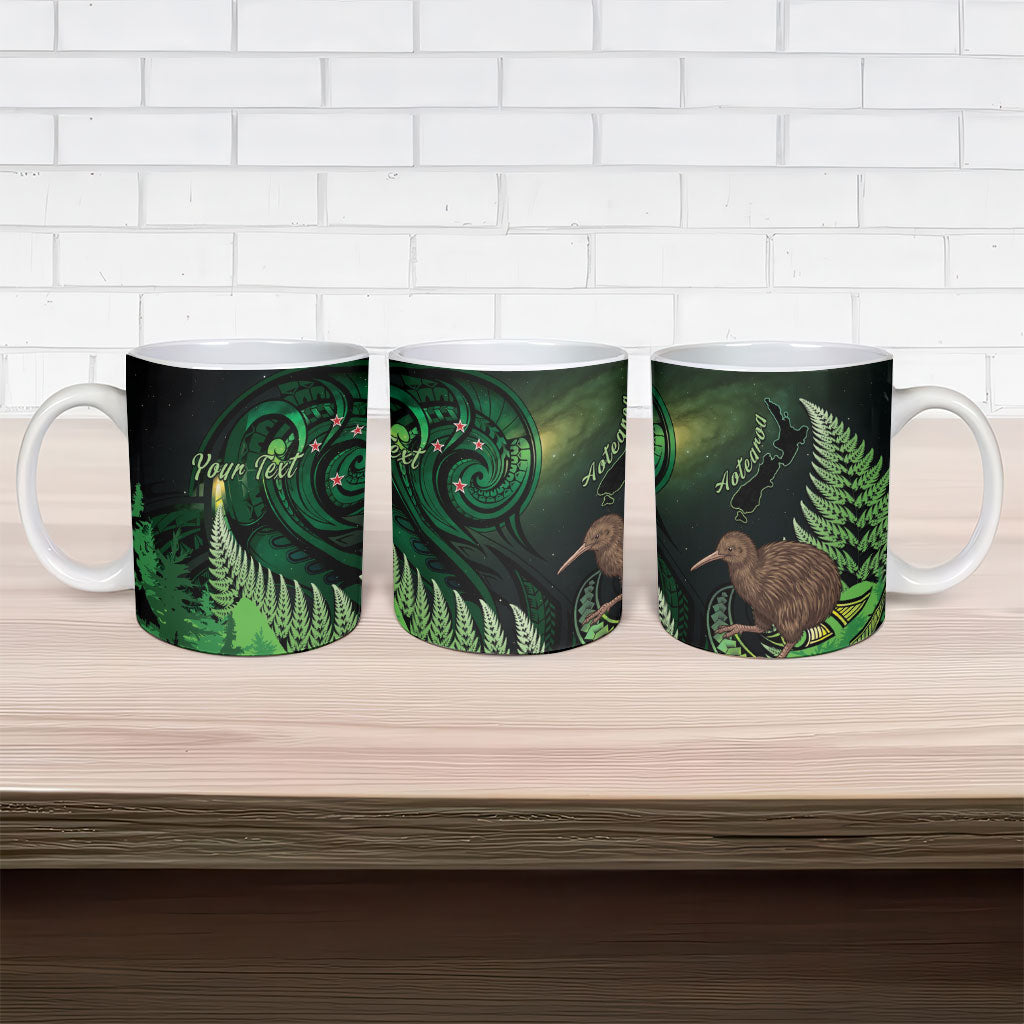 Kiwi New Zealand Personalised Ceramic Mug Aotearoa Map Silver Fern Koru Pattern LT22 - Polynesian Pride