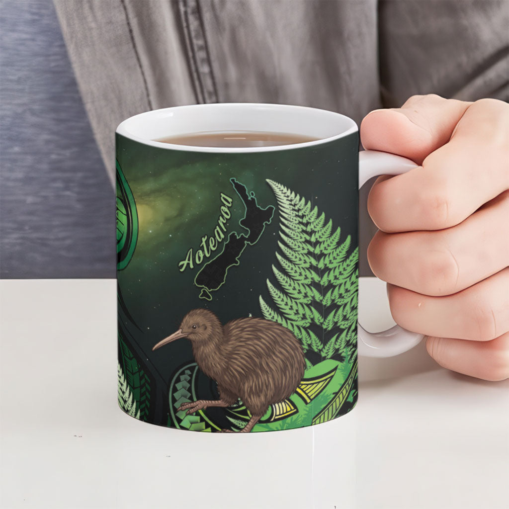 Kiwi New Zealand Personalised Ceramic Mug Aotearoa Map Silver Fern Koru Pattern LT22 - Polynesian Pride