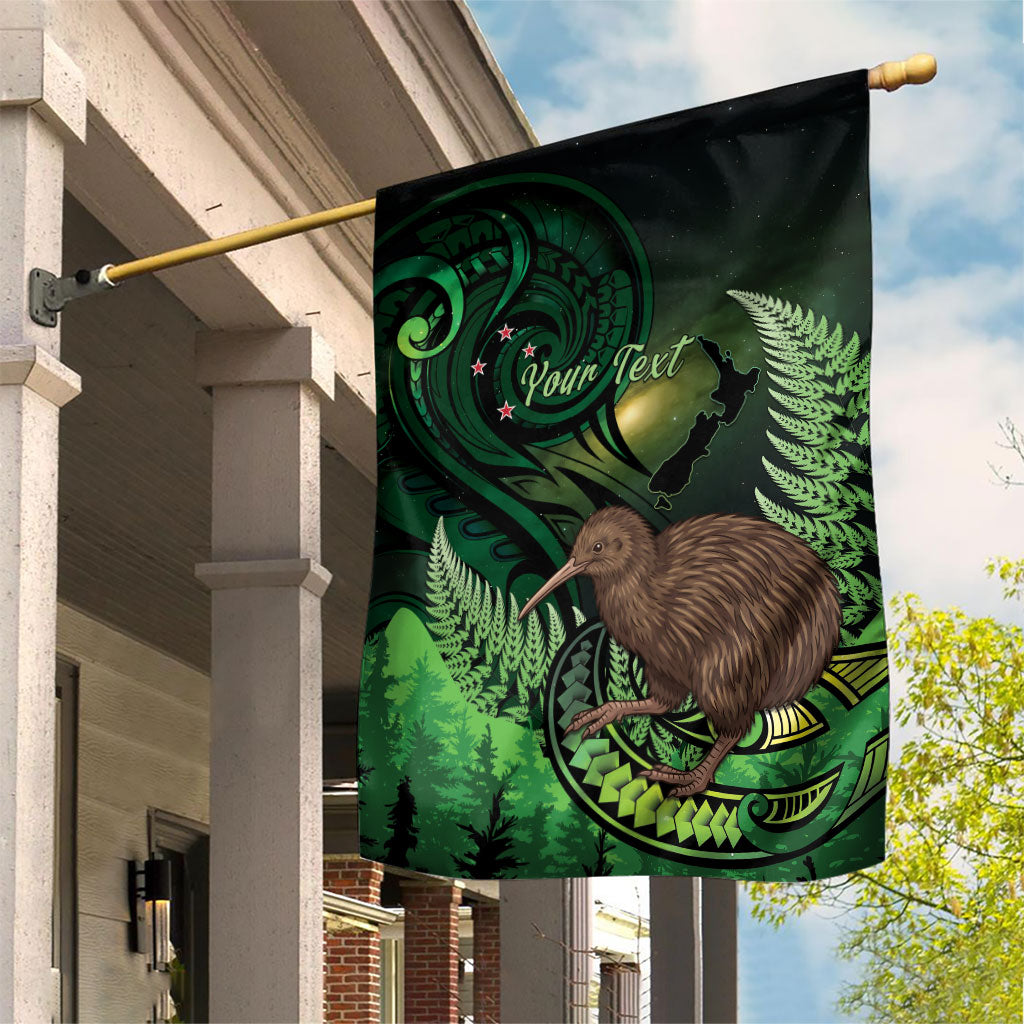 Kiwi New Zealand Personalised Garden Flag Aotearoa Map Silver Fern Koru Pattern LT22 House Flag Green - Polynesian Pride