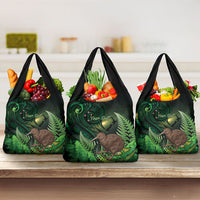 Kiwi New Zealand Personalised Grocery Bag Aotearoa Map Silver Fern Koru Pattern LT22 3-pack One Size Green - Polynesian Pride