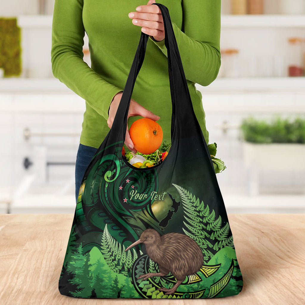 Kiwi New Zealand Personalised Grocery Bag Aotearoa Map Silver Fern Koru Pattern LT22 - Polynesian Pride