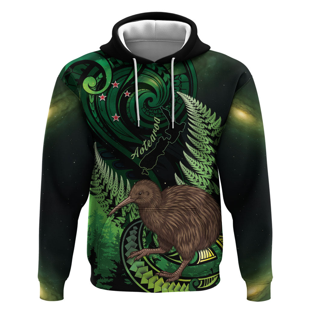 Kiwi New Zealand Personalised Hoodie Aotearoa Map Silver Fern Koru Pattern LT22 Pullover Hoodie Green - Polynesian Pride
